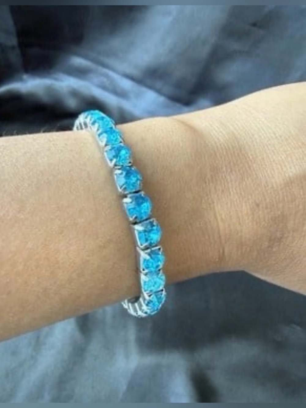 Vintage Blue Rhinestone Stretch Bracelet Crystal Tennis Style